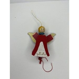 Vintage Silvestri  Painted Wooden Pull String Angel Christmas Ornaments 4”